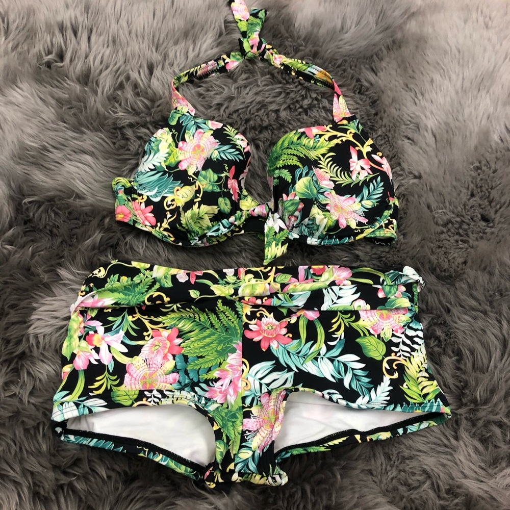 SunSeeker | Bikini Set | Black & Green | Tropical | Size 16